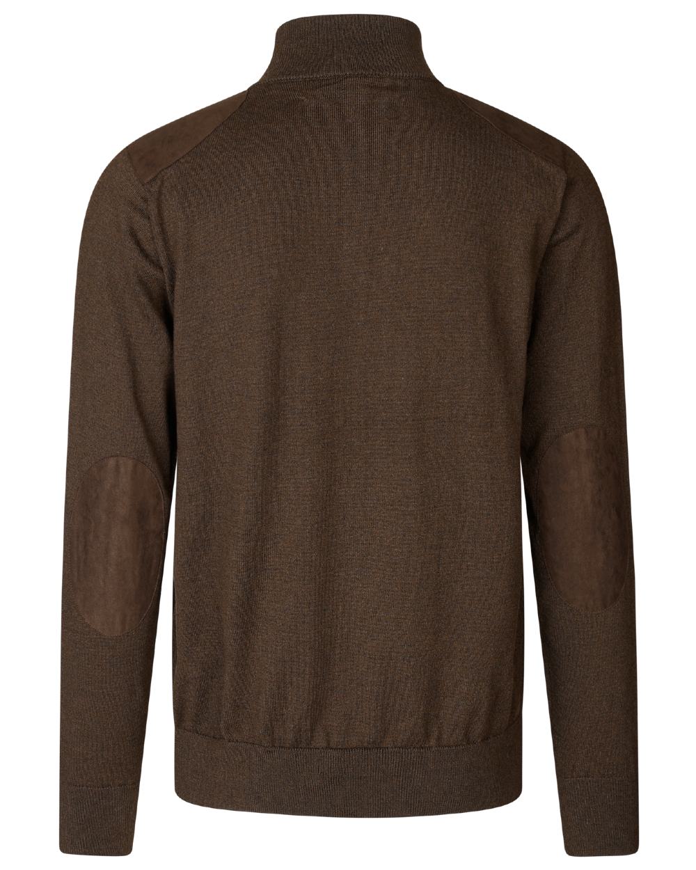 Dark Brown coloured Seeland Mens Pine Half Zip Sweater on white background 