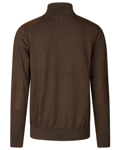 Dark Brown coloured Seeland Mens Pine Half Zip Sweater on white background 