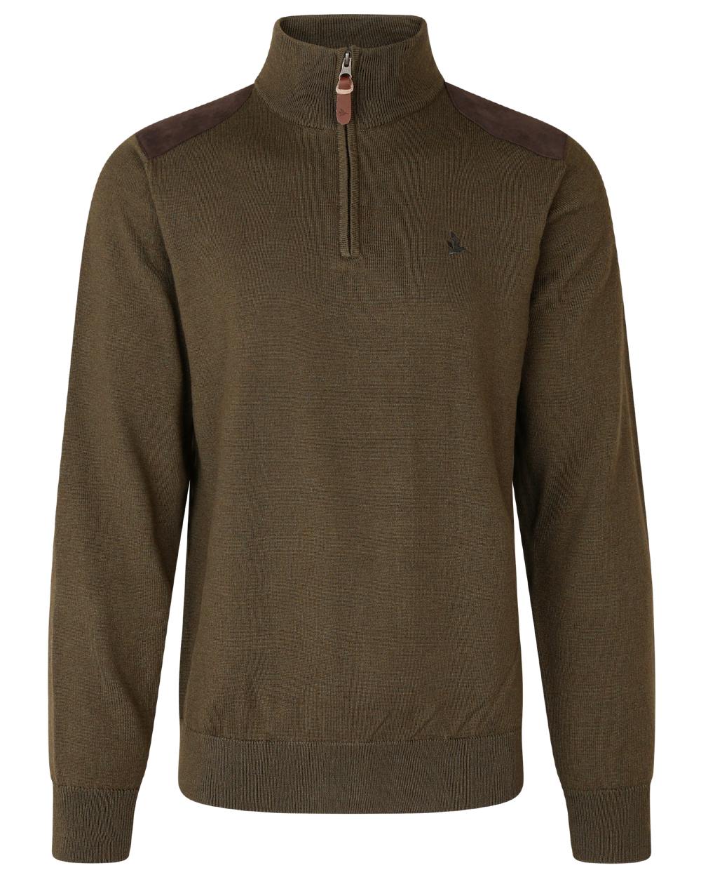 Light Pine coloured Seeland Mens Pine Half Zip Sweater on white background 