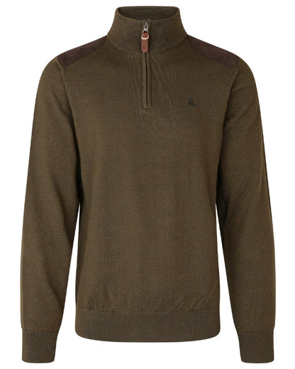 Light Pine coloured Seeland Mens Pine Half Zip Sweater on white background 