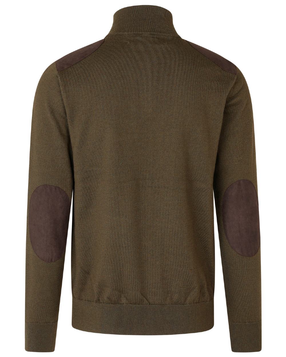 Light Pine coloured Seeland Mens Pine Half Zip Sweater on white background 