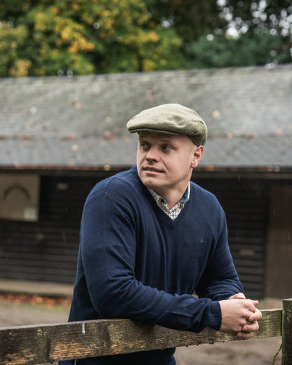 Dark Sapphire Coloured Seeland Mens Pine V-Neck Pullover on outdoor background 