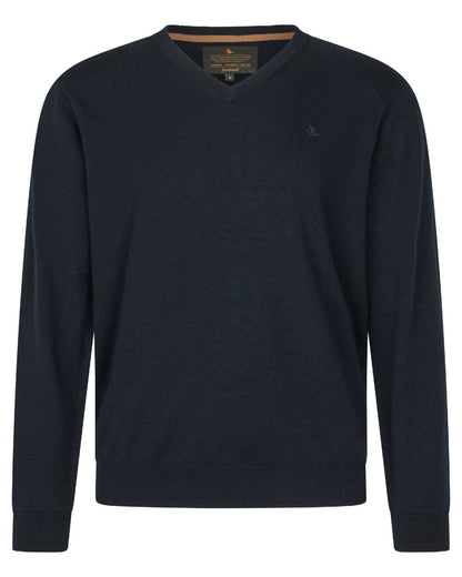Dark Sapphire Coloured Seeland Mens Pine V-Neck Pullover on white background 