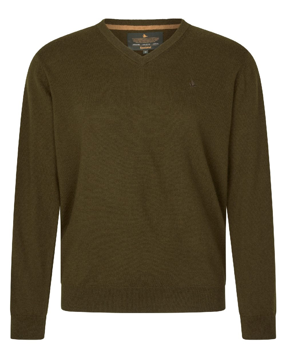 Light Pine Coloured Seeland Mens Pine V-Neck Pullover on white background 