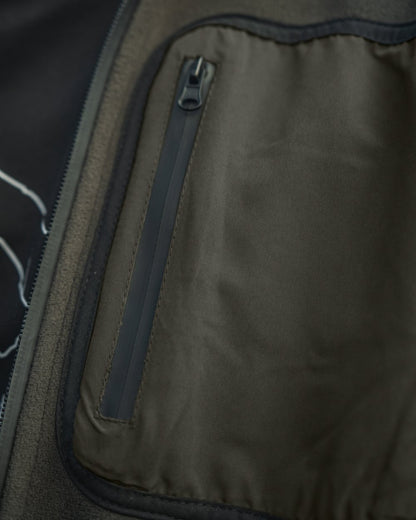 Grizzly Brown Demitasse Brown Coloured Seeland Mens Rogue Solid Reversible Fleece Jacket on forest background 