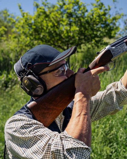 Classic Blue Coloured Seeland Mens Skeet Cap on outdoor background 