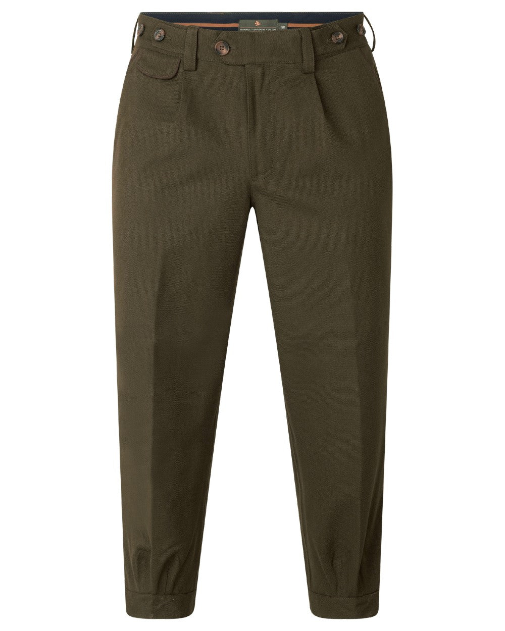 Shaded Olive coloured Seeland Mens Woodcock Royale Breeks on white background 