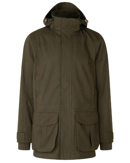 Shaded Olive coloured Seeland Mens Woodcock Royale Jacket on white background 
