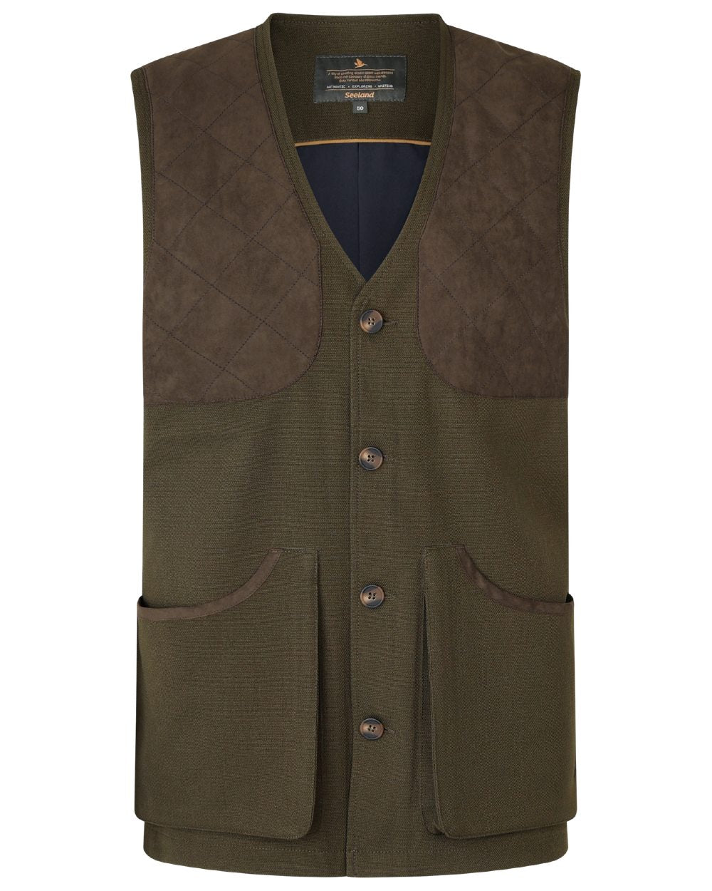 Shaded Olive coloured Seeland Mens Woodcock Royale Waistcoat on white background 