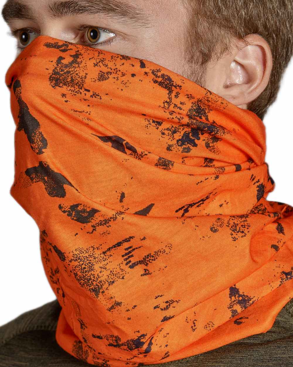 Pine Green InVis Orange Blaze Coloured Seeland Neck Gaiter 2 Pack on White background 