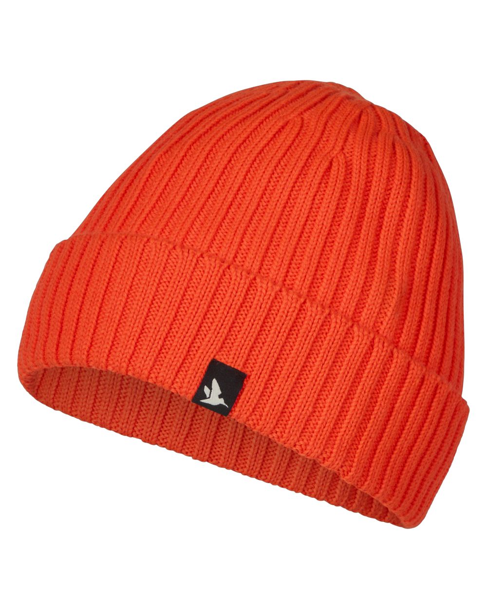 Orange Blaze Coloured Seeland Norite Beanie On A White Background 