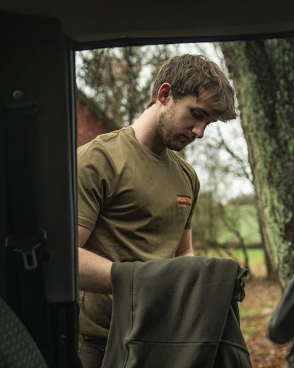 Military Olive Coloured Seeland On Point T-Shirt on outdoor background 