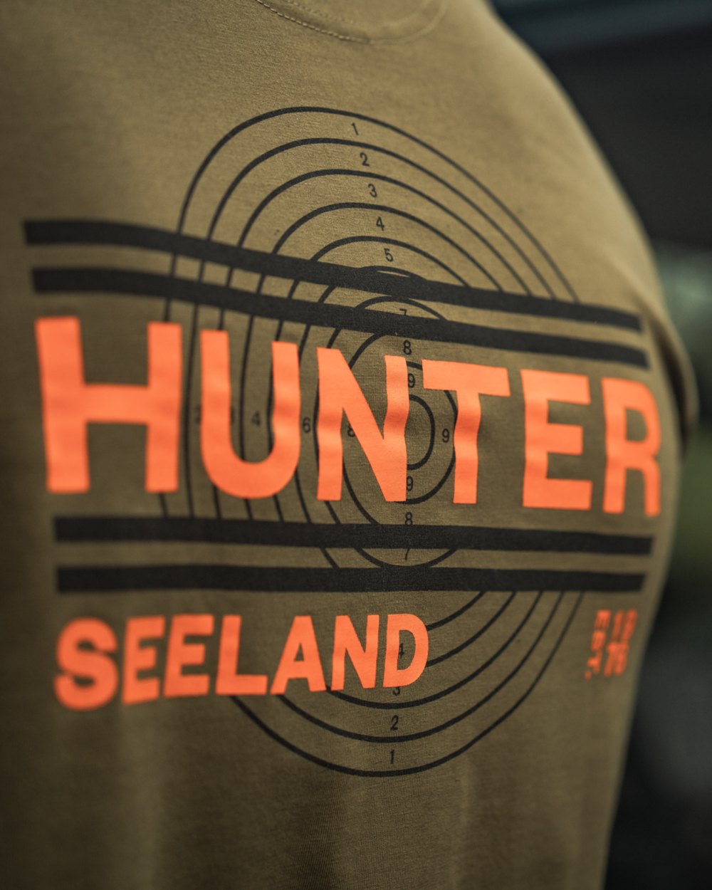 Military Olive Coloured Seeland On Point T-Shirt on outdoor background 