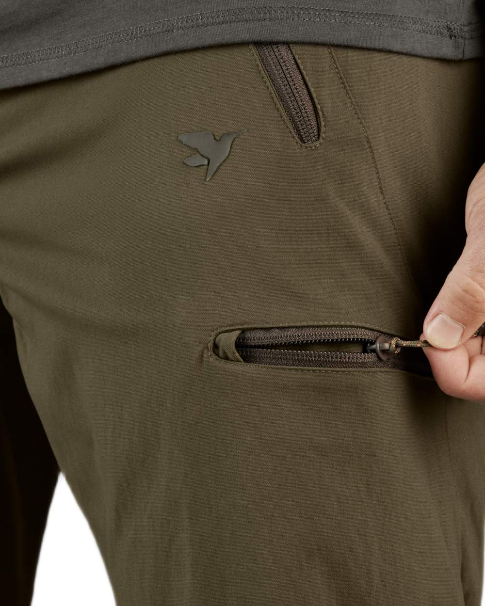 Pine Green Coloured Seeland Outdoor Stretch Trousers on White background 