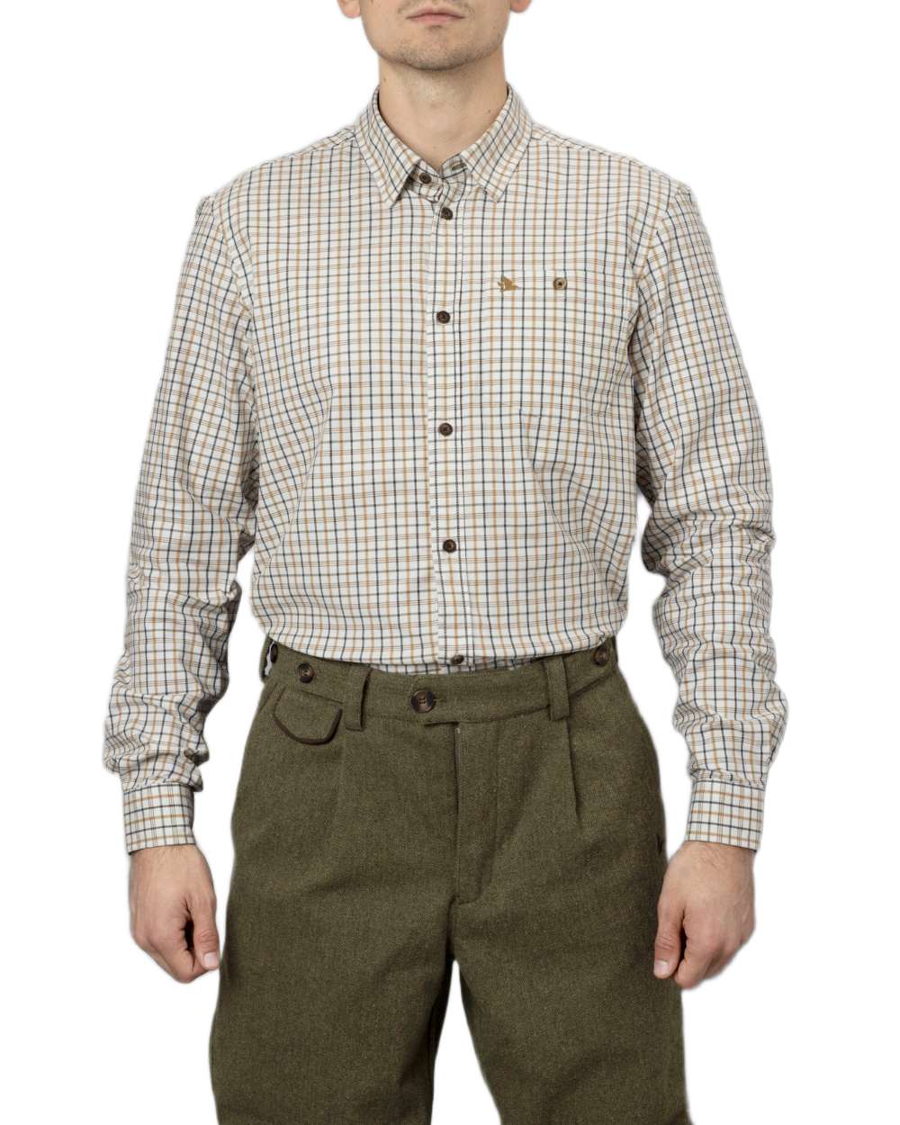 Classic Blue Classic Brown Check Coloured Seeland Oxford Shooting Shirt on white background 