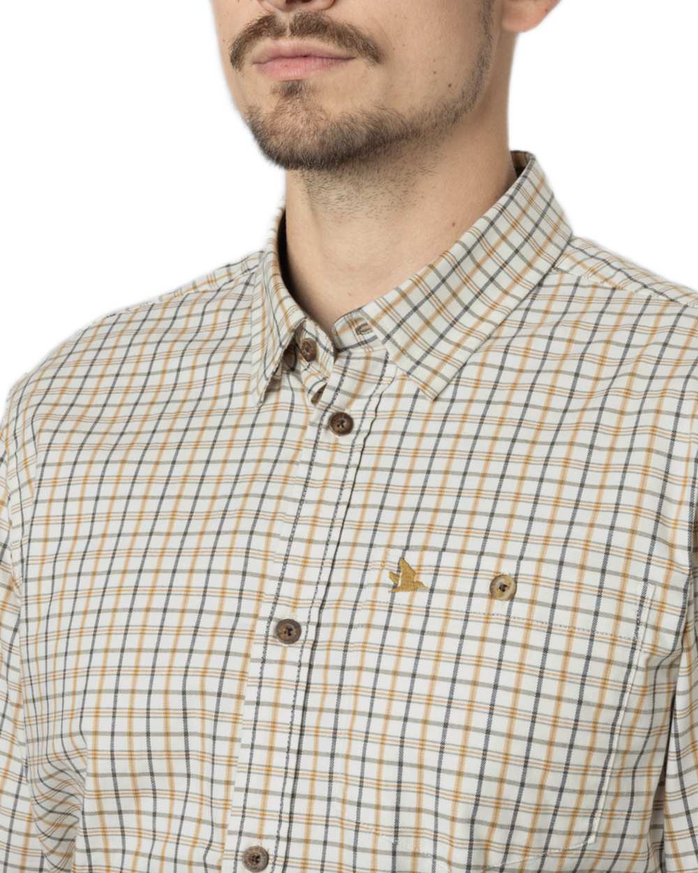 Classic Blue Classic Brown Check Coloured Seeland Oxford Shooting Shirt on white background 