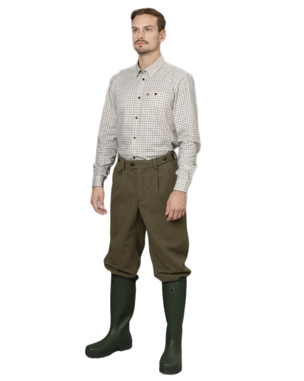 Grape Leaf Terracotta Check Coloured Seeland Oxford Shooting Shirt on white background 