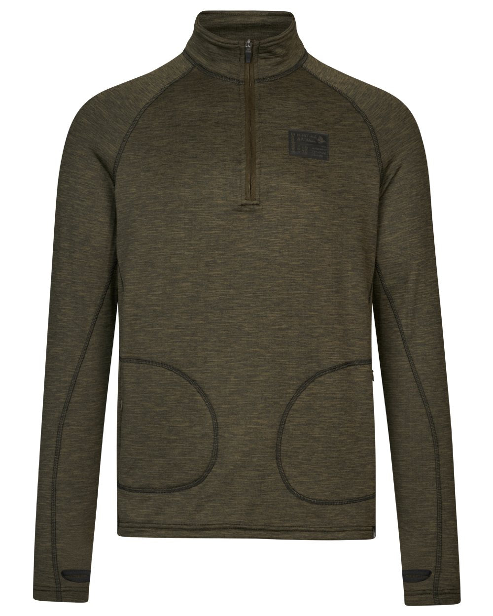 Pine Green Melange Coloured Seeland Peak Half Zip on white background 