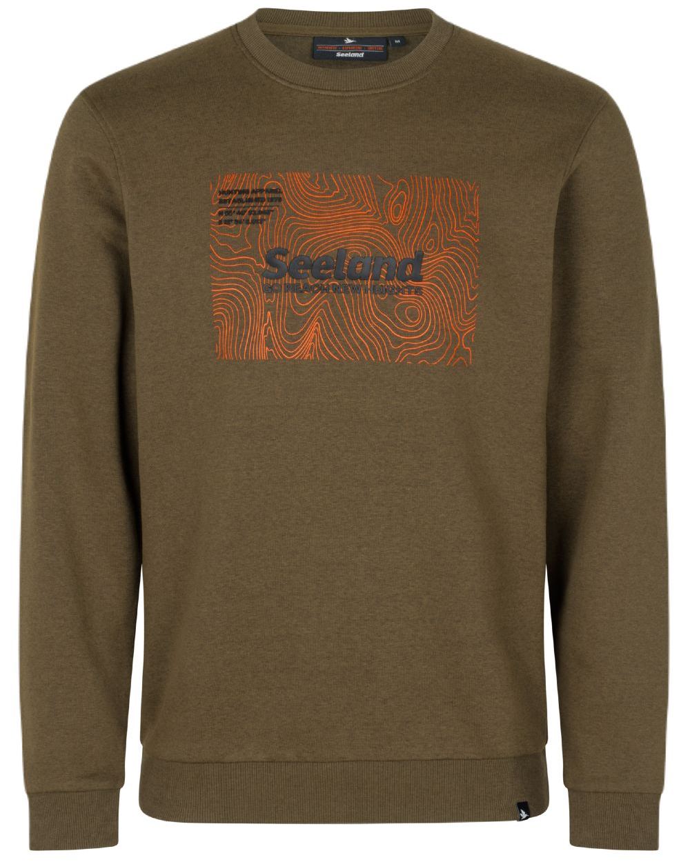 Dark Olive Melange Coloured Seeland Pulse Sweatshirt on white background 