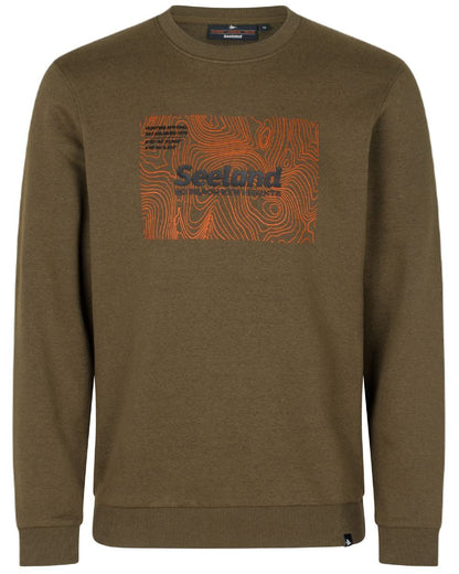 Dark Olive Melange Coloured Seeland Pulse Sweatshirt on white background 