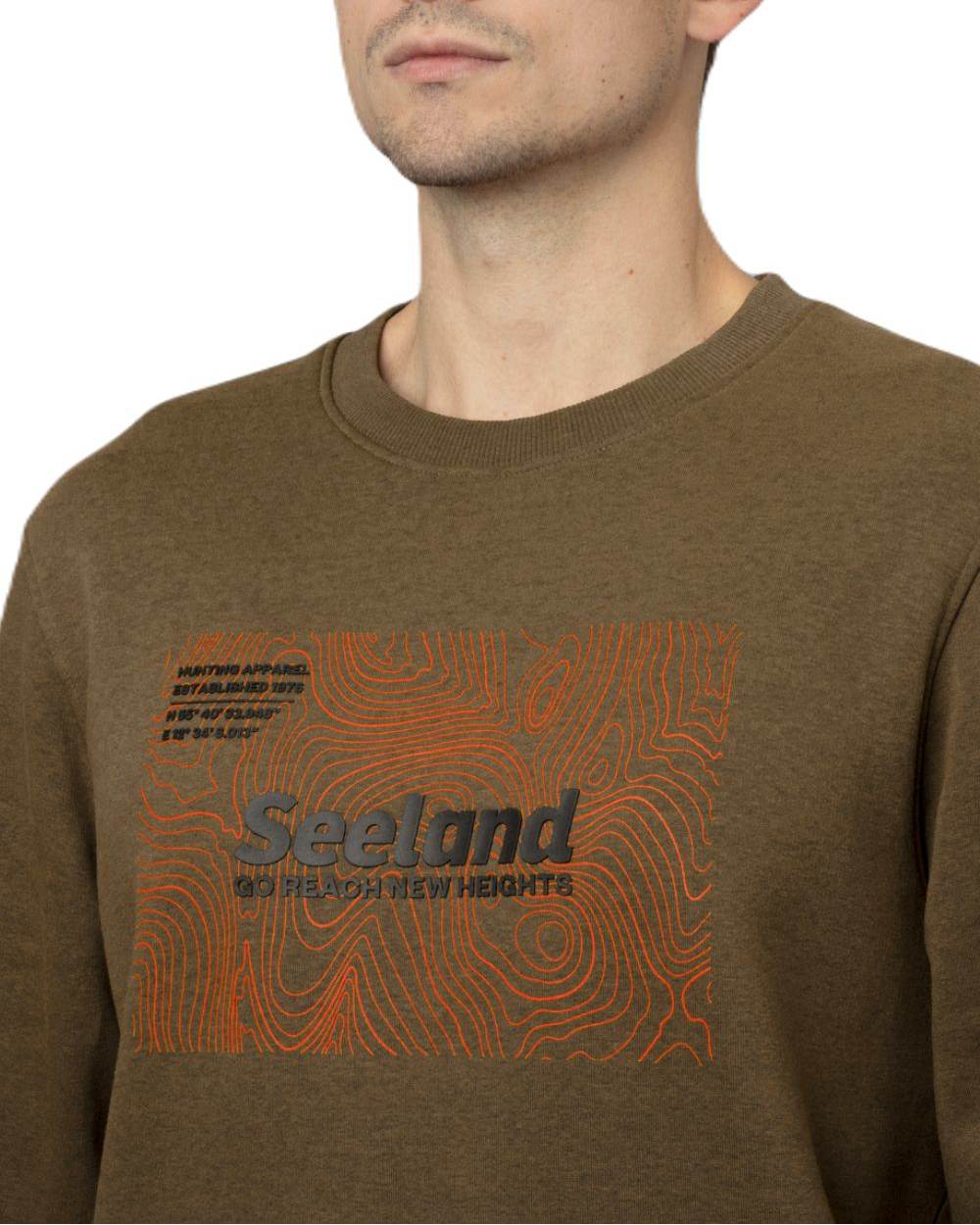 Dark Olive Melange Coloured Seeland Pulse Sweatshirt on white background 