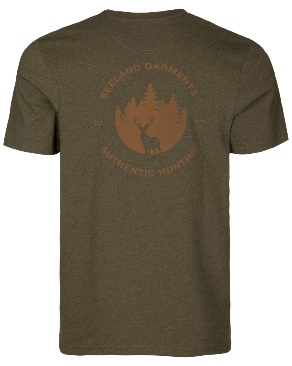 Pine Green Melange coloured Seeland Saker T-Shirt on white background 