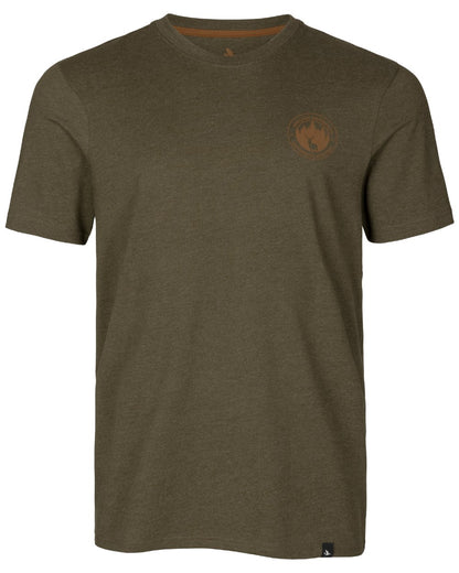 Pine Green Melange coloured Seeland Saker T-Shirt on white background 