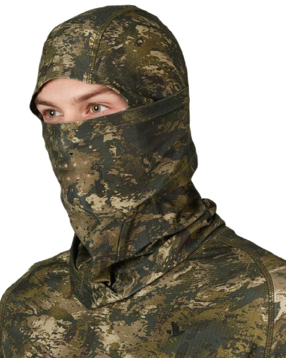 InVis Green Coloured Seeland Scent Control Camo Balaclava on white background 