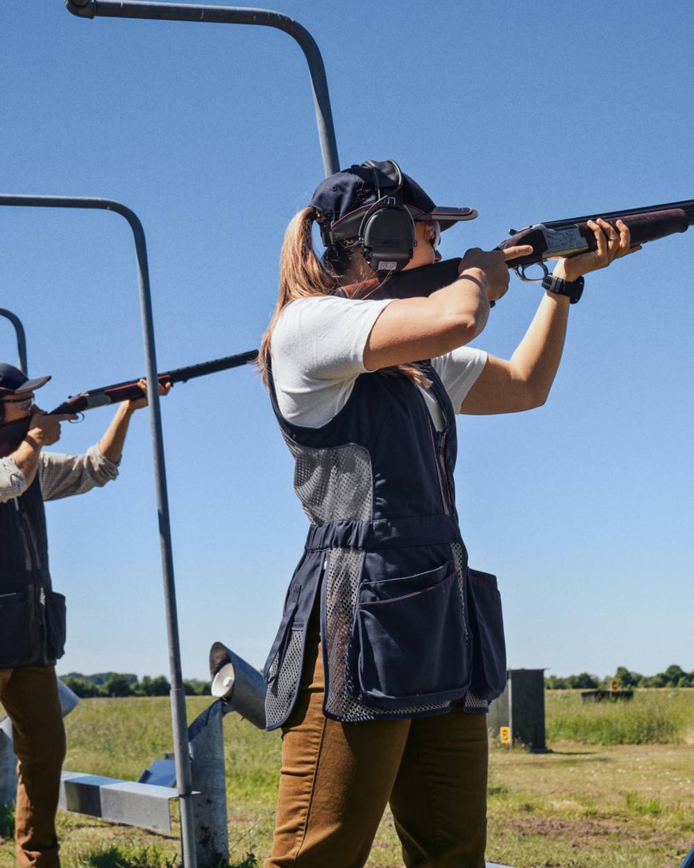 Classic Blue Coloured Seeland Skeet II Lady Waistcoat on forest background 