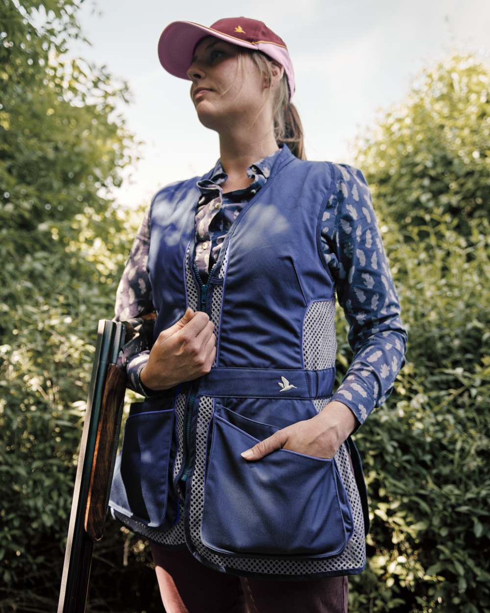 Patriot Blue Coloured Seeland Skeet II Lady Waistcoat on forest background 
