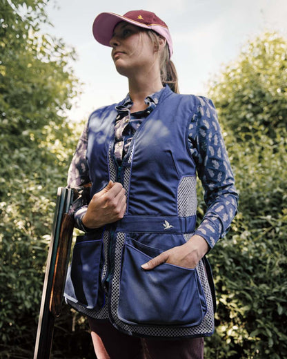 Patriot Blue Coloured Seeland Skeet II Lady Waistcoat on forest background 