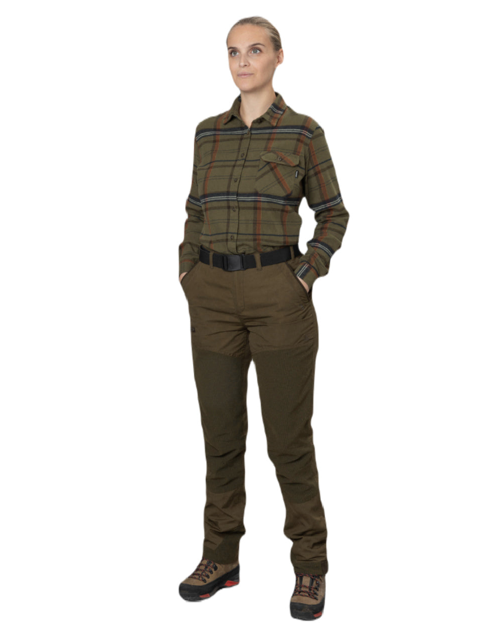 Grape Leaf Terracotta Check Coloured Seeland Skye Flannel Shirt on white background 
