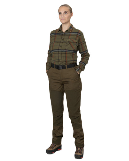 Grape Leaf Terracotta Check Coloured Seeland Skye Flannel Shirt on white background 