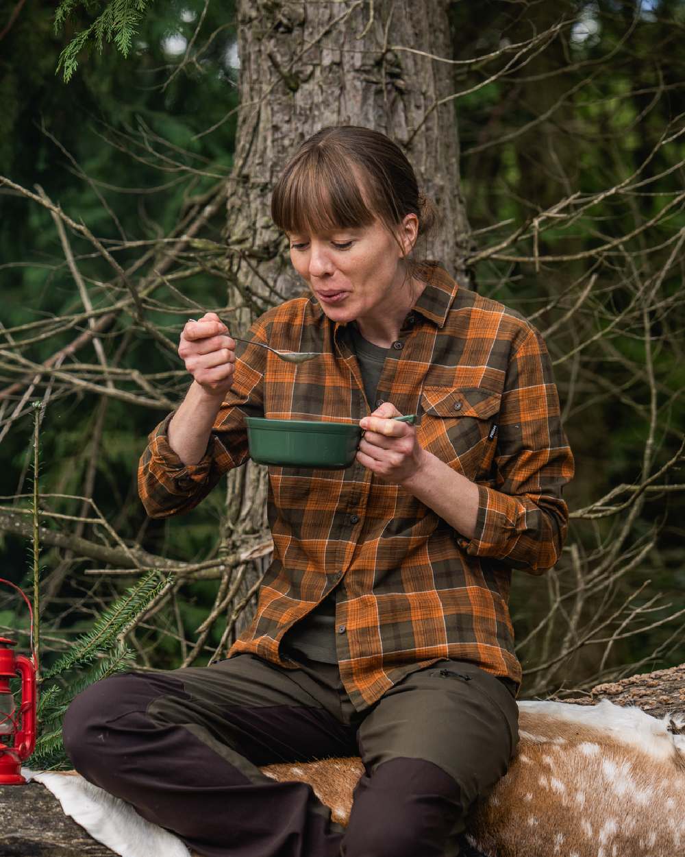 Grizzly Brown Terracotta Check Coloured Seeland Skye Flannel Shirt on outdoor background 