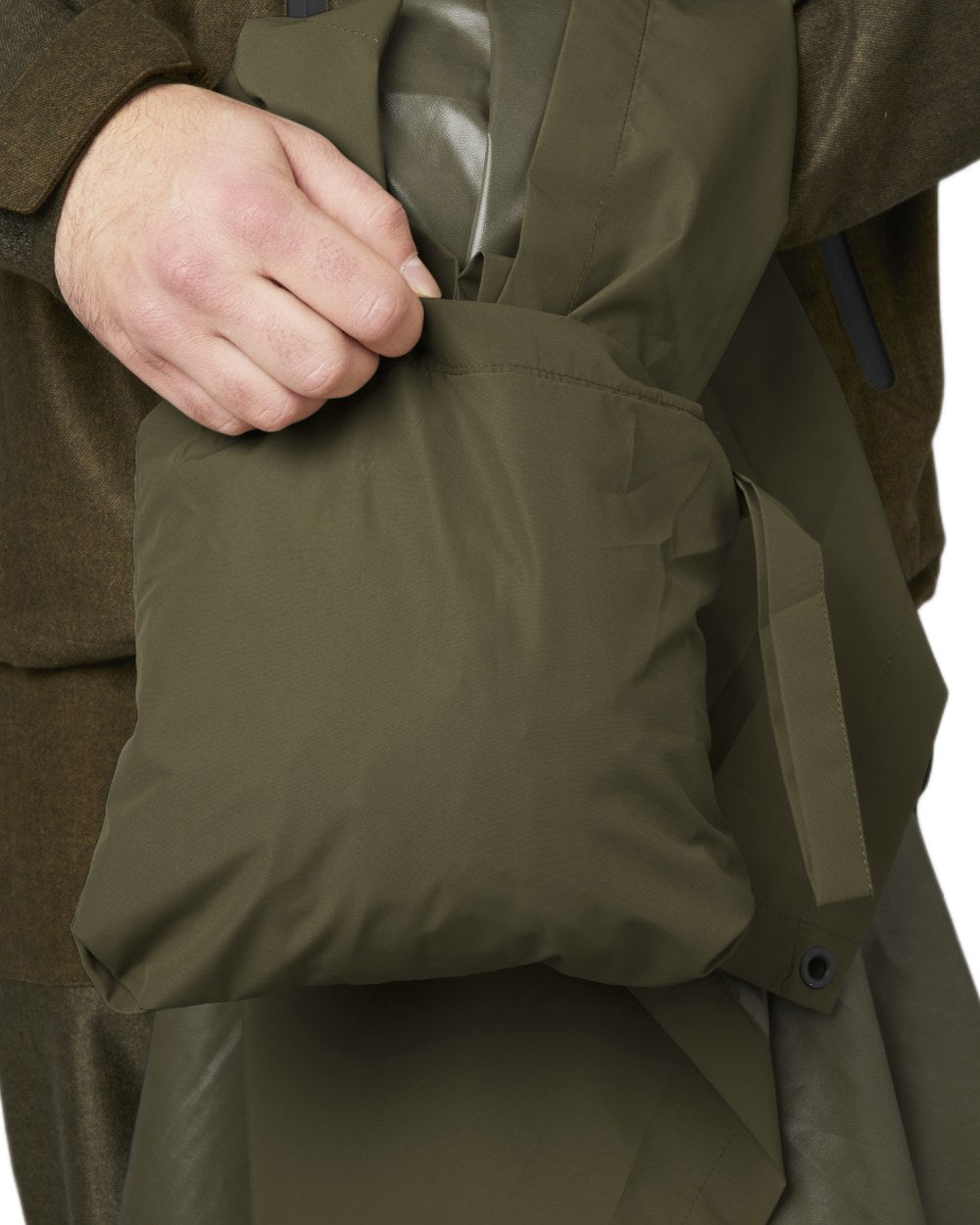Pine Green coloured Seeland Taxus Waterproof Rain Poncho on white background 