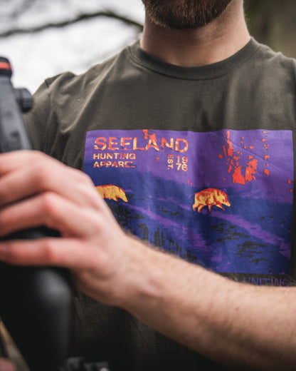 Pine Green Coloured Seeland Thermal T-Shirt on outdoor background 