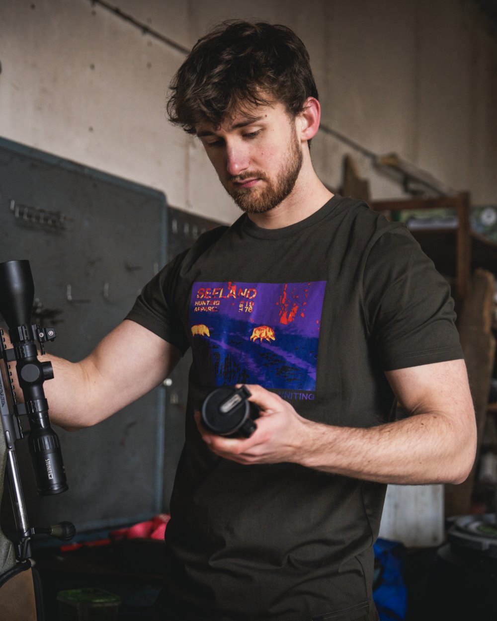 Pine Green Coloured Seeland Thermal T-Shirt on indoor background 