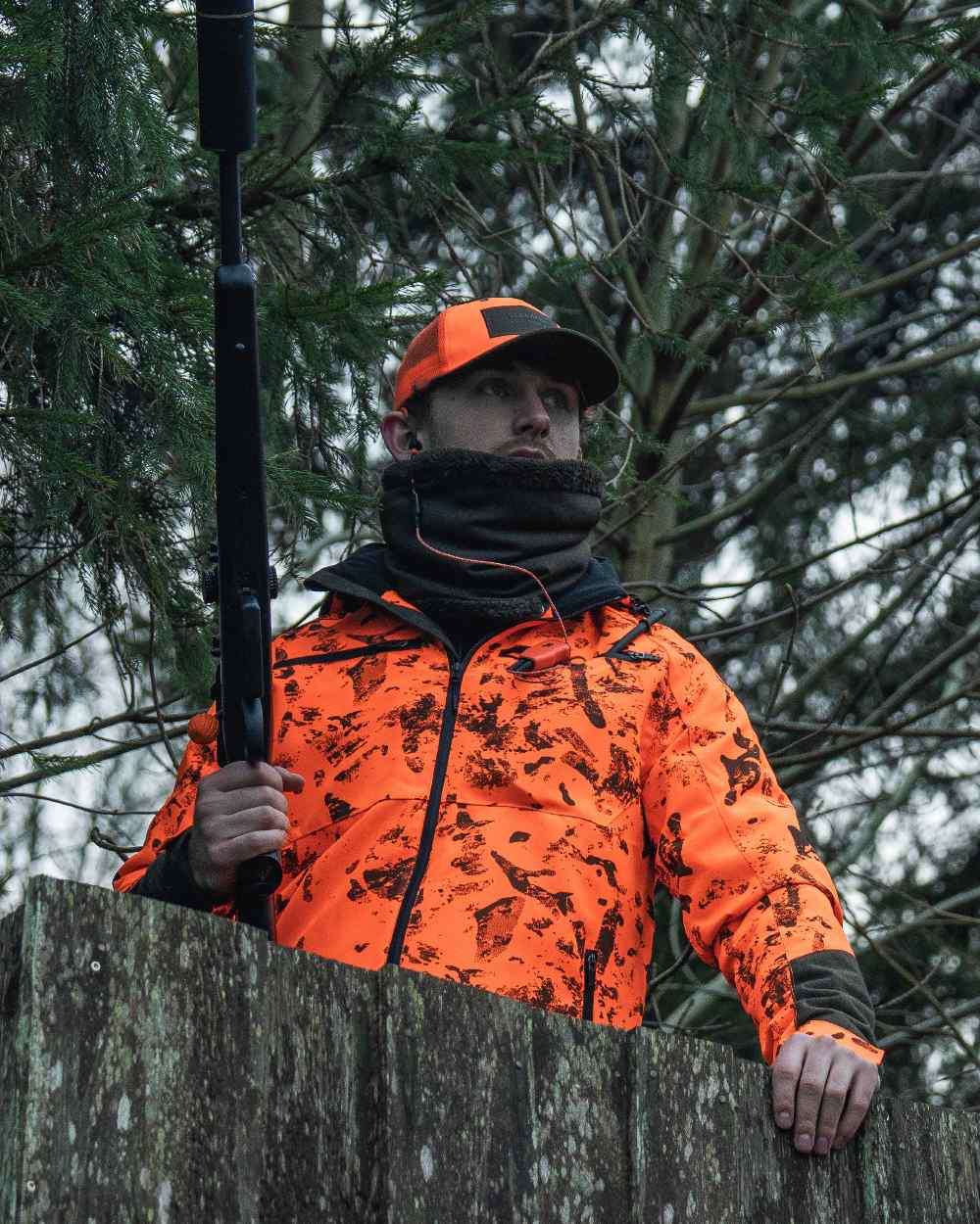 Orange Blaze InVis MPC coloured Seeland Trax Blaze Jacket on forest background 