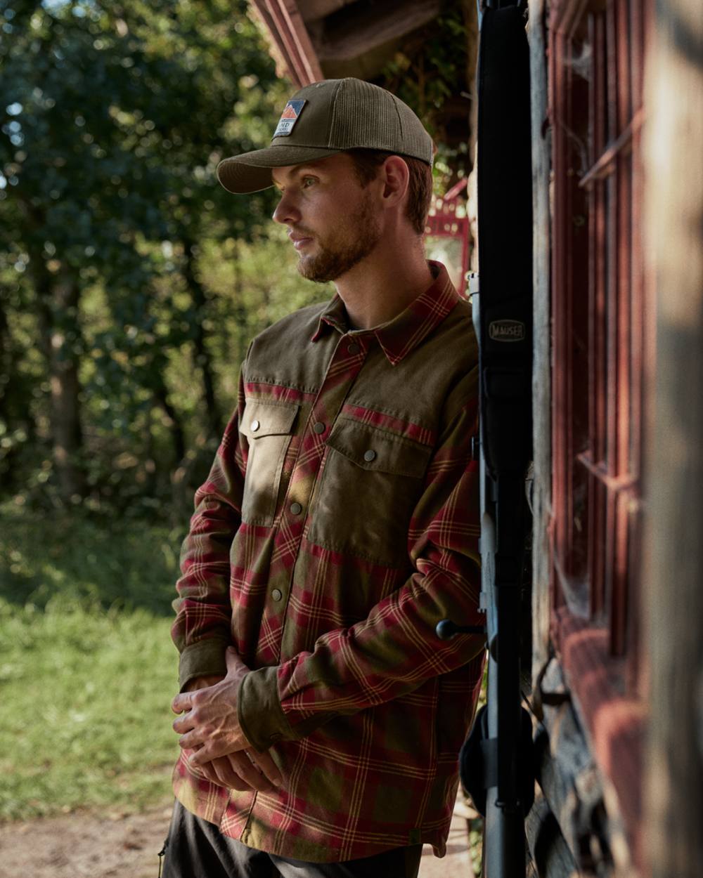 Red Check Coloured Seeland Vancouver Shirt on outdoor background 