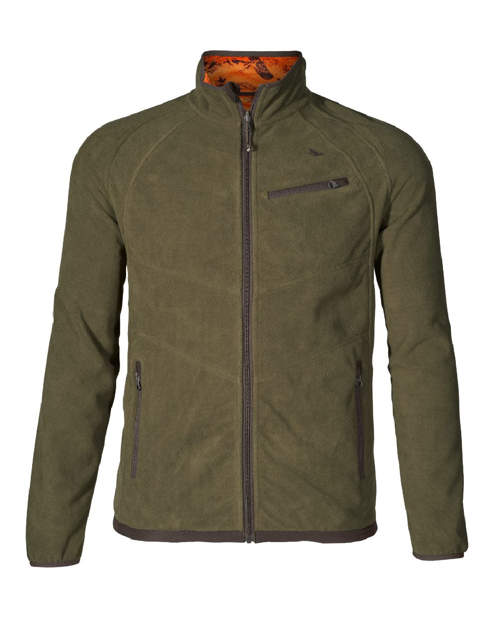 Pine Green InVis Orange Blaze Coloured Seeland Vantage Reversible Fleece Jacket on white background 