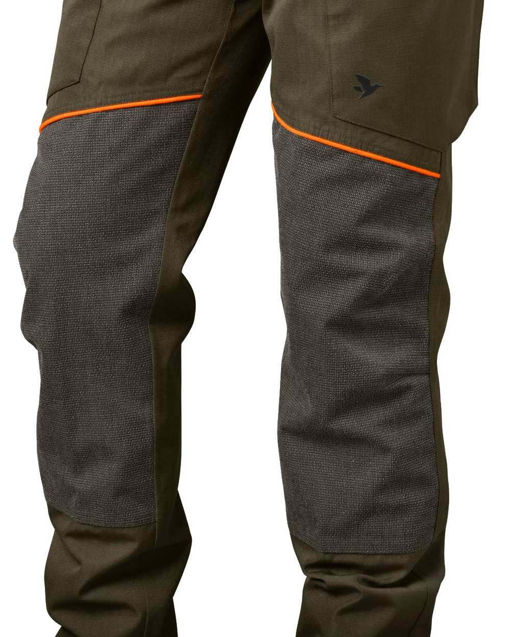 Pine Green Hi-Vis Orange Coloured Seeland Venture Trousers on white background 