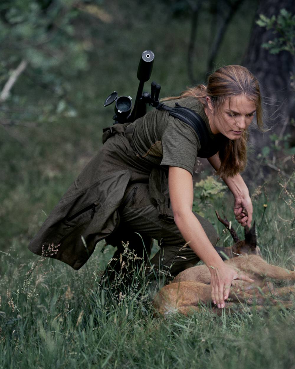 Pine Green Coloured Seeland Womens Active Short Sleeve T-Shirt on outdoor background 