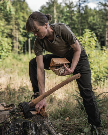 Covert Green Coloured Seeland Womens Apex Aia Merino T-shirt on outdoor background
