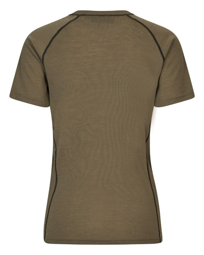 Covert Green Coloured Seeland Womens Apex Aia Merino T-shirt on white background
