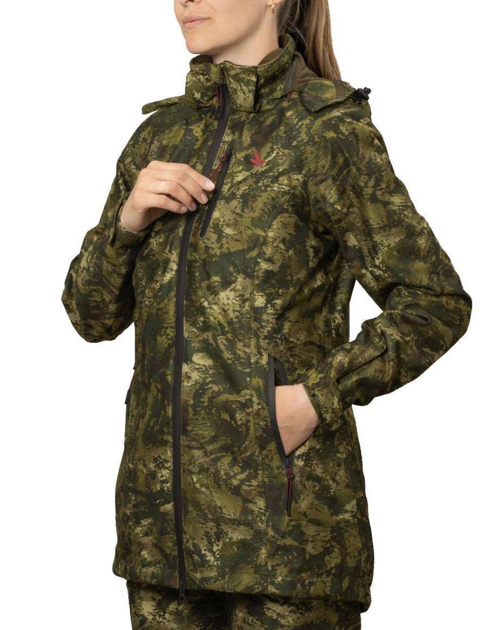InVis MPC Green Coloured Seeland Womens Avail Camo Jacket on white background 
