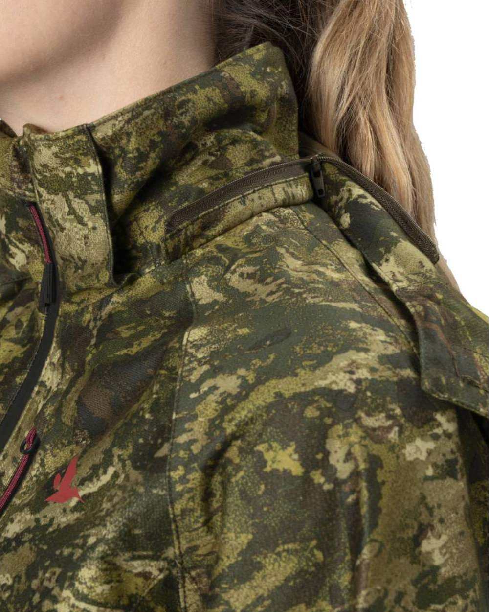 InVis MPC Green Coloured Seeland Womens Avail Camo Jacket on white background 