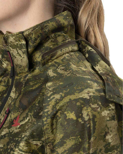 InVis MPC Green Coloured Seeland Womens Avail Camo Jacket on white background 
