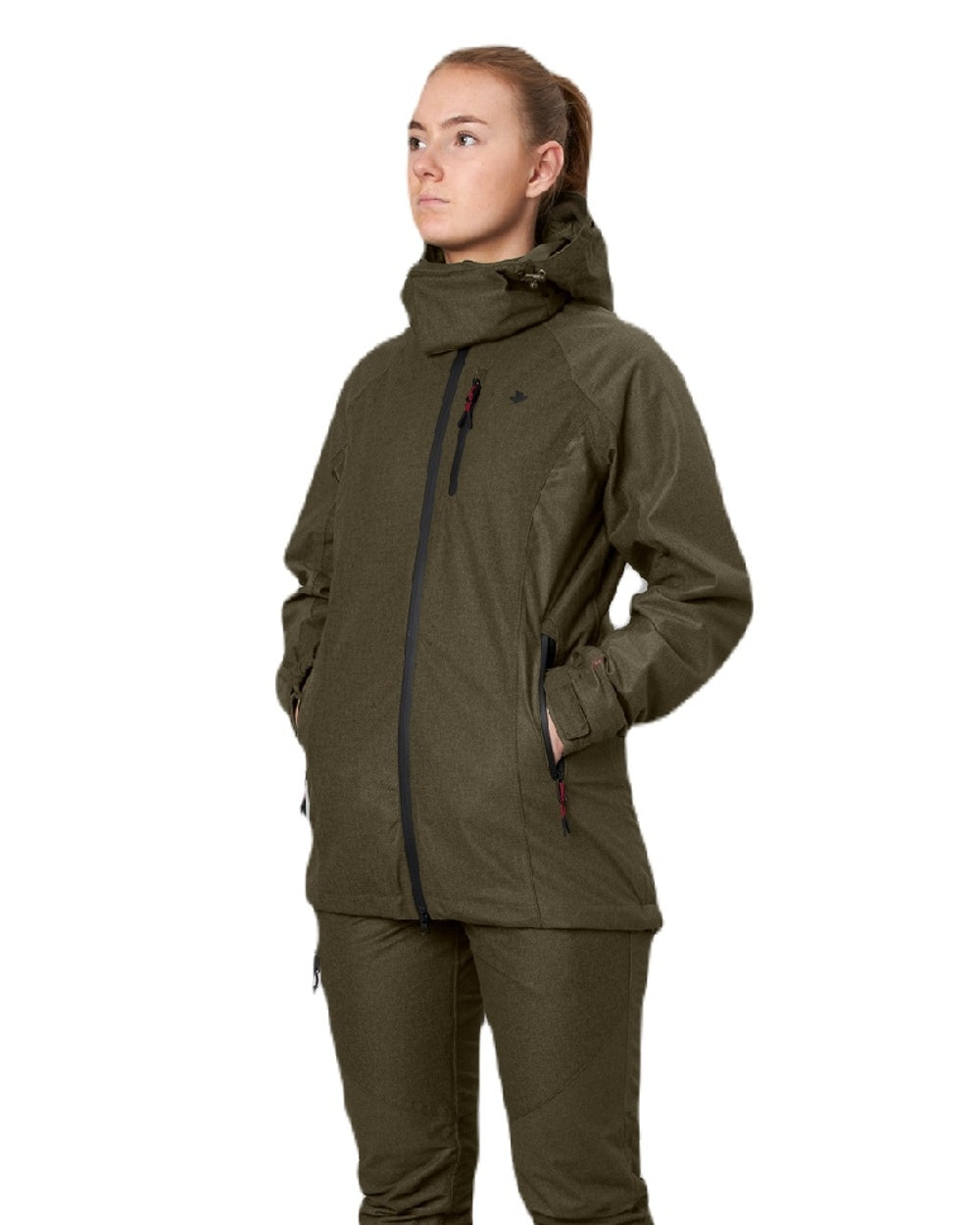 Pine Green Melange Coloured Seeland Womens Avail Jacket on white background 