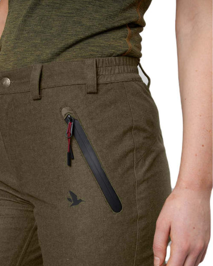 Pine Green Melange Coloured Seeland Womens Avail Trousers on white background 