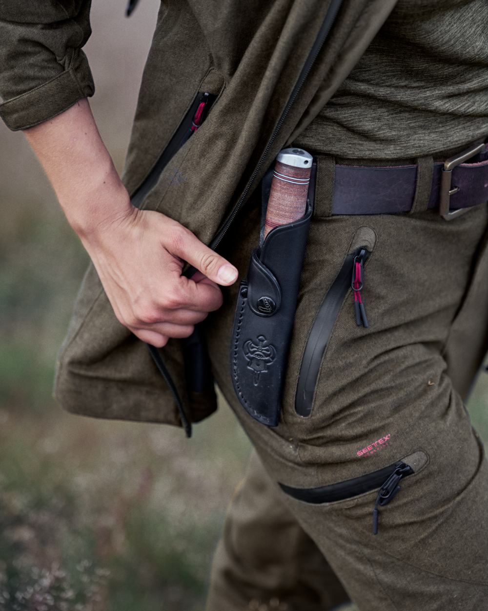 Pine Green Melange Coloured Seeland Womens Avail Trousers on forest background 